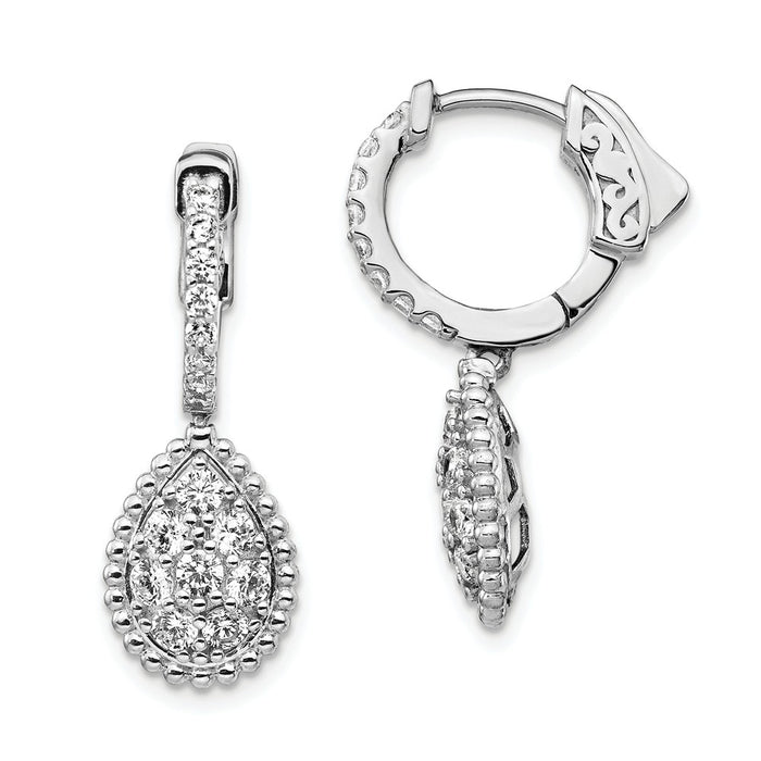 Stella Silver 925 Sterling Silver Cubic Zirconia ( CZ ) Teardrop Dangle Hinged Earrings, 26.4mm x 9.6mm