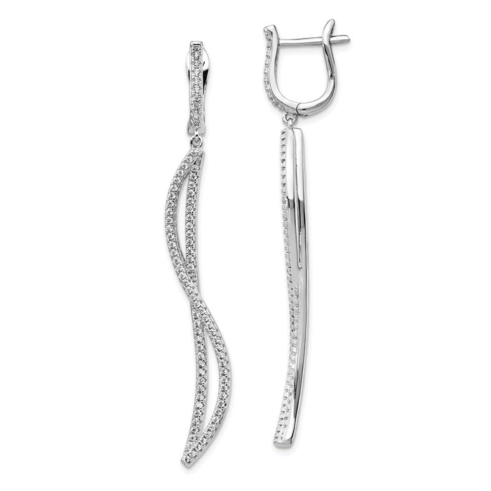 Stella Silver 925 Sterling Silver Cubic Zirconia ( CZ ) Dangle Curve Leverback Earrings, 61.8mm x 8.9mm