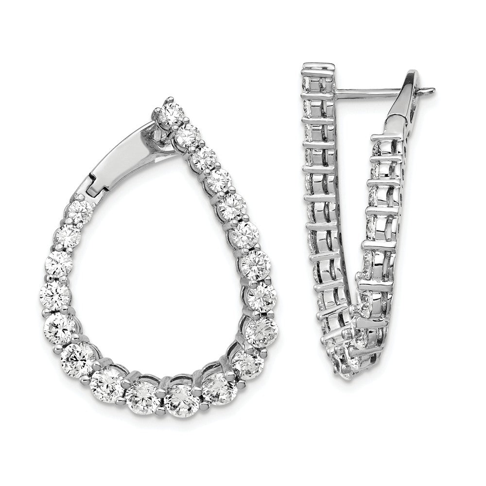 Stella Silver 925 Sterling Silver Cubic Zirconia ( CZ ) Teardrop Front/Back Hoop Earrings, 28.5mm x 22mm