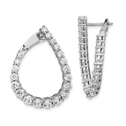 Stella Silver 925 Sterling Silver Cubic Zirconia ( CZ ) Teardrop Front/Back Hoop Earrings, 28.5mm x 22mm