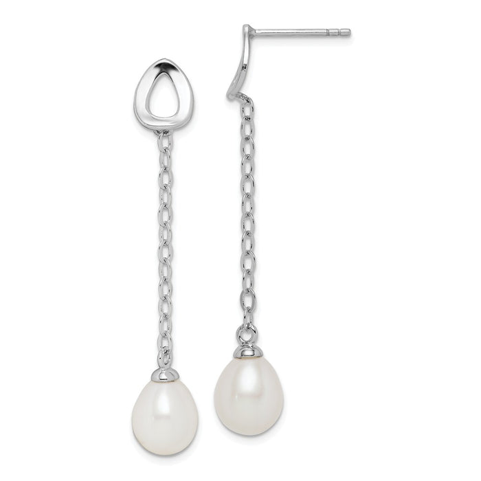 Stella Silver 925 Sterling Silver Rhodium-Plated  7-8mm White Rice Freshwater Cultured Pearl Earrings, 41.97mm x 7.56mm