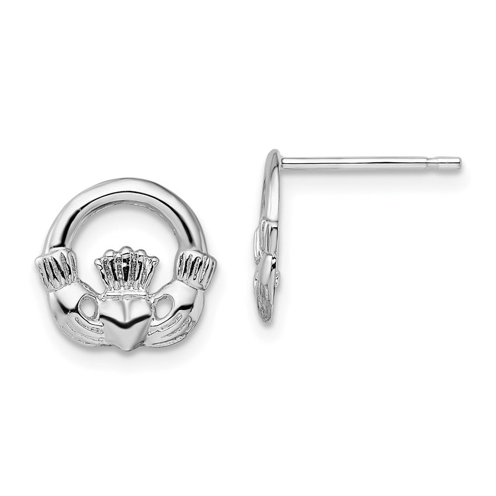 Million Themes 925 Sterling Silver Theme Earrings, Claddagh Post Earring, 2-D, High Polish
