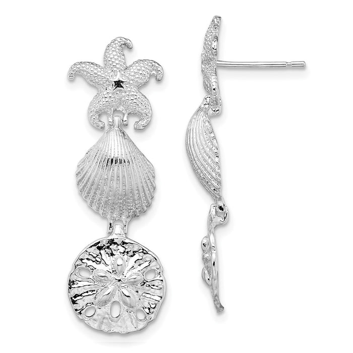 Million Themes 925 Sterling Silver Sea Life Nautical Theme Earrings, Starfish, Shell & Sand Dollar Post Dangle Earrings