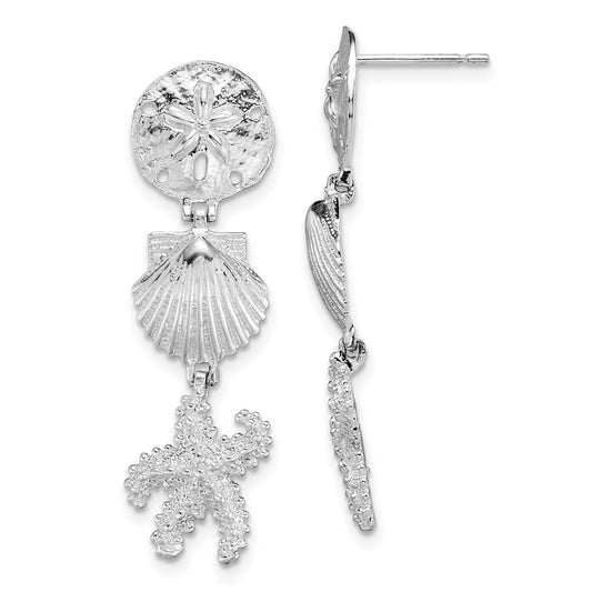 Million Themes 925 Sterling Silver Sea Life Nautical Theme Earrings, Starfish, Shell & Sand Dollar Post/Dangle Earrings