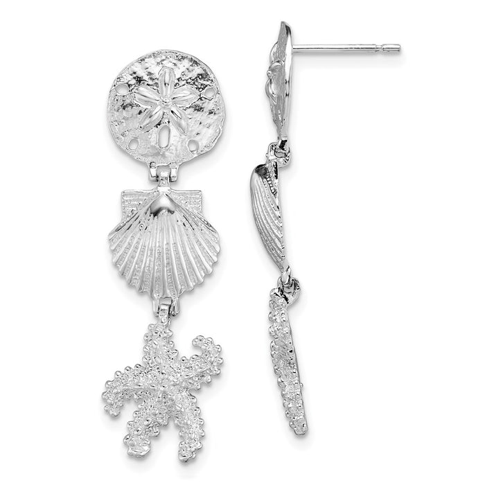 Million Themes 925 Sterling Silver Sea Life Nautical Theme Earrings, Starfish, Shell & Sand Dollar Post/Dangle Earrings