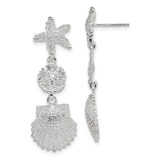 Million Themes 925 Sterling Silver Sea Life Nautical Theme Earrings, Starfish, Sand Dollar & Scallop Shell Dangle Earrings