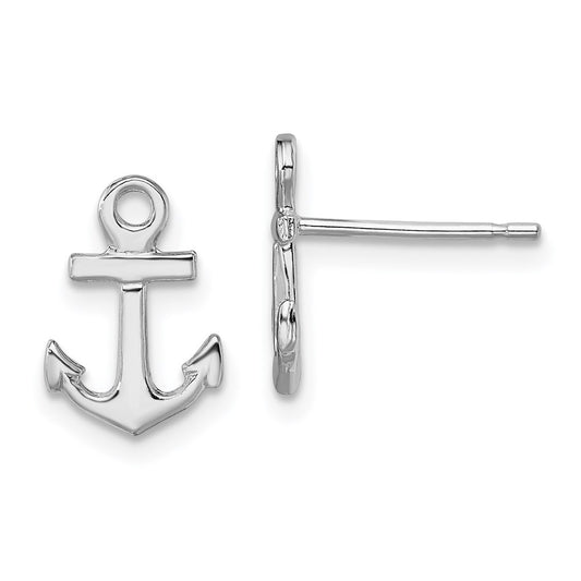 Million Themes 925 Sterling Silver Theme Earrings, Mini Anchor Post Earrings, 2-D & High Polish