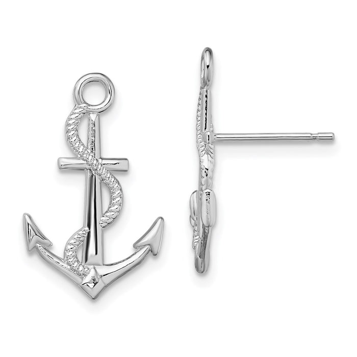 Million Themes 925 Sterling Silver Theme Earrings, Anchor with Rope Post Earring, High Polish & Textured