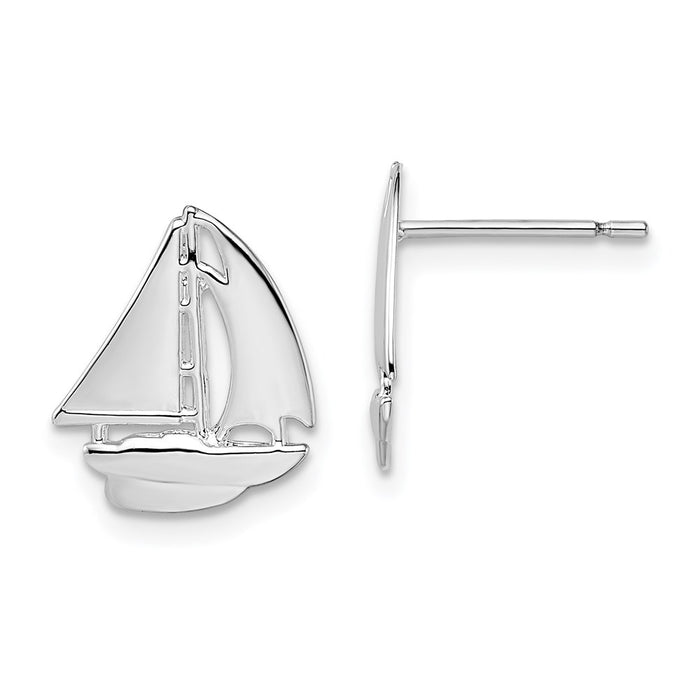 Million Themes 925 Sterling Silver Theme Earrings, Sailboat Post Earrings, 2-D & High Polish (Small Version)