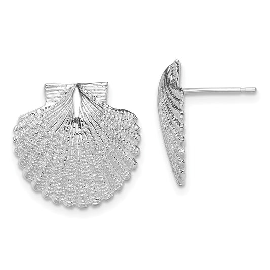 Million Themes 925 Sterling Silver Theme Earrings, Scallop Shell Post Earrings, 2-D Text