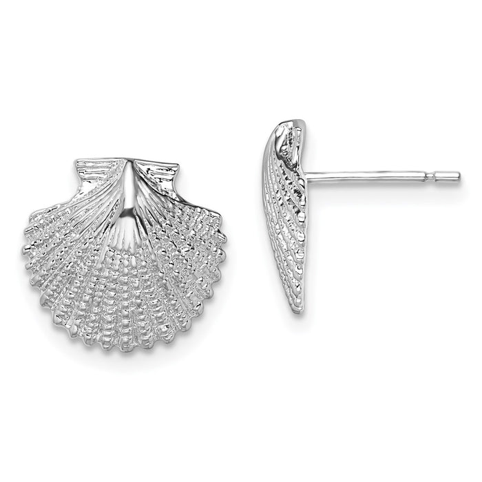Million Themes 925 Sterling Silver Theme Earrings, Scallop Shell Post Earrings, 2-D Text