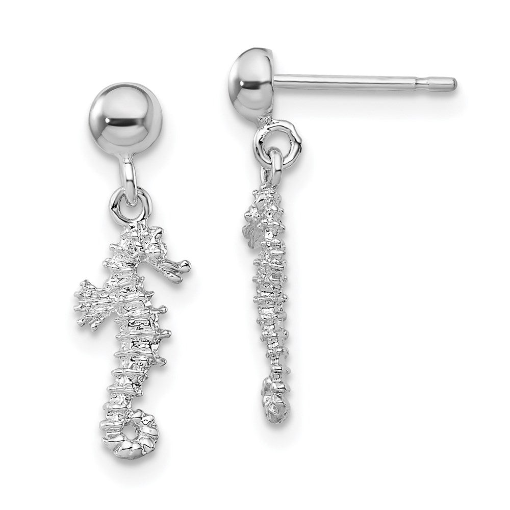 Million Themes 925 Sterling Silver Nautical Sea Life Theme Earrings, 3-D Mini Seahorse Dangle Earrings