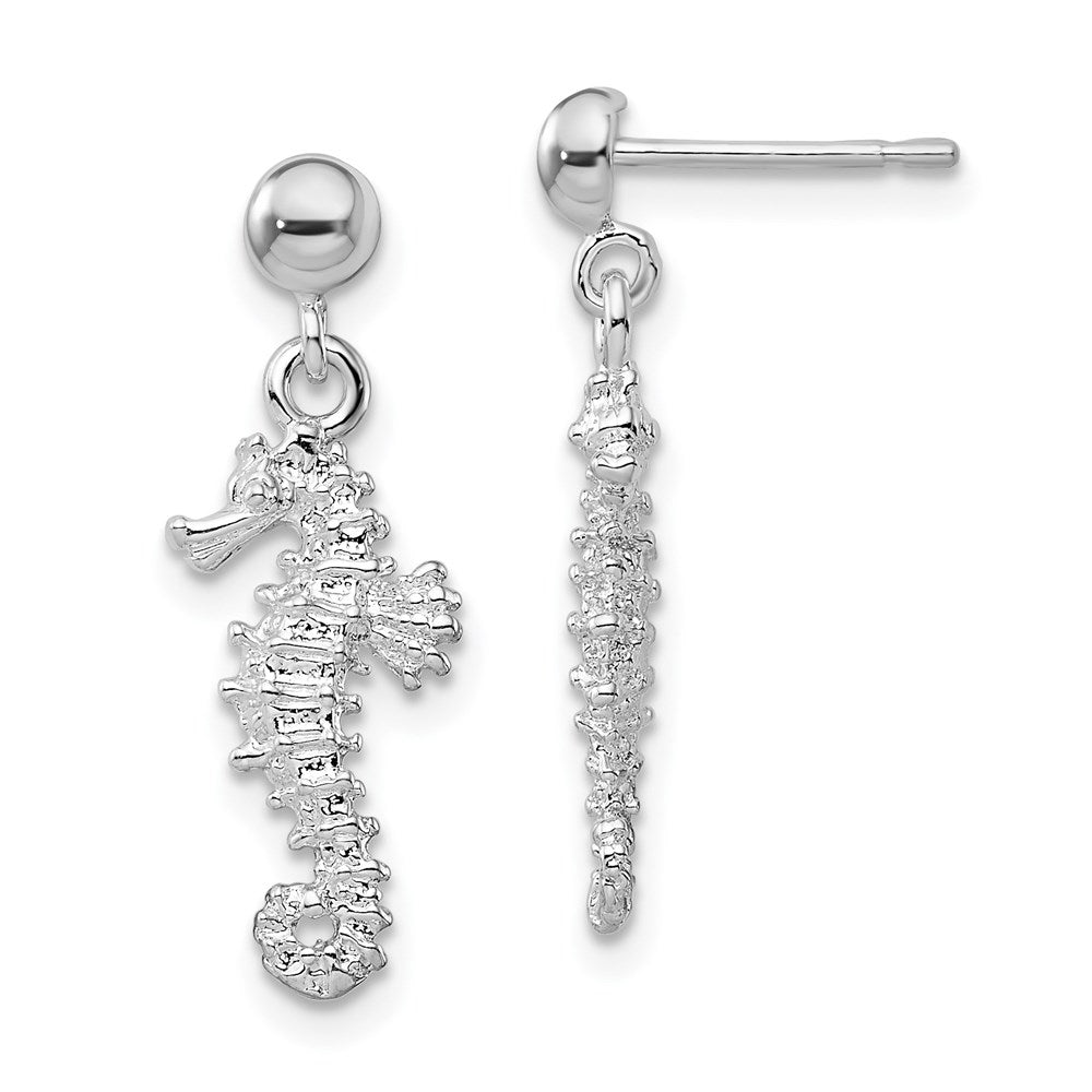 Million Themes 925 Sterling Silver Nautical Sea Life Theme Earrings, 3-D Seahorse Dangle Earrings