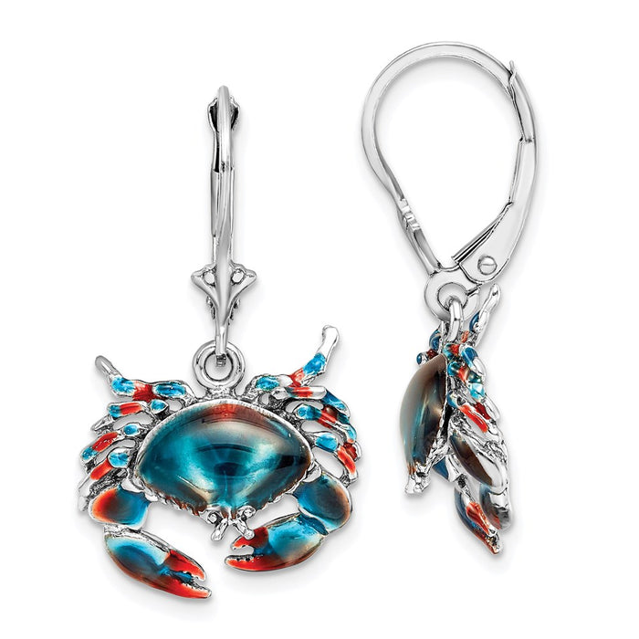 Million Themes 925 Sterling Silver Theme Earrings, Stone Crab Facing Down with Blue Enamel Lever back Earrings