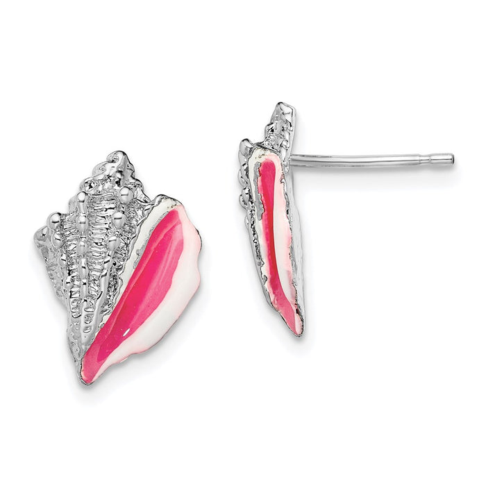 Million Themes 925 Sterling Silver Theme Earrings, Enamel Conch Shell Post Earrings, Pink & White