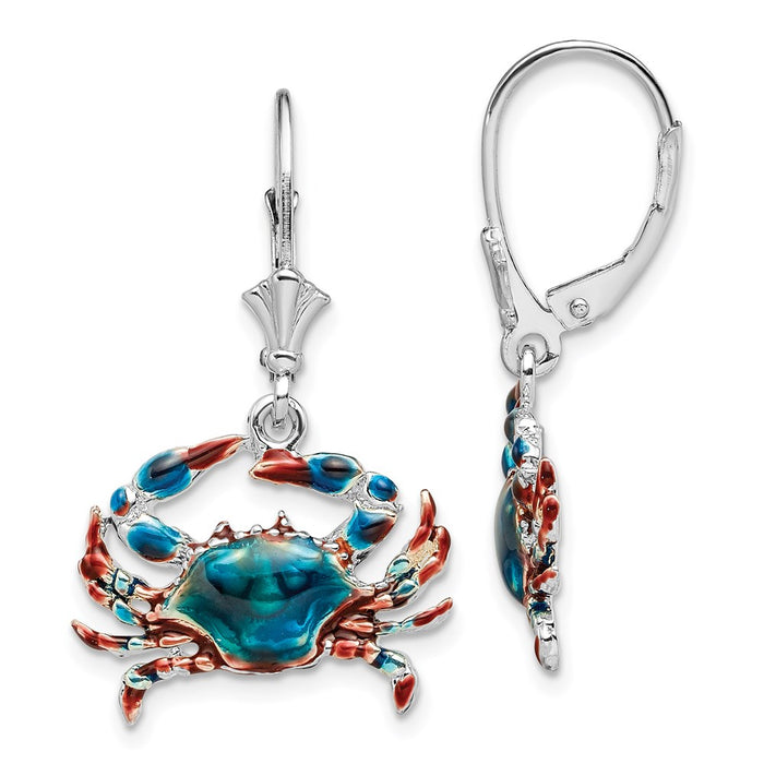 Million Themes 925 Sterling Silver Theme Earrings, Blue Crab with Blue Enamel Lever back Earrings, 2-D