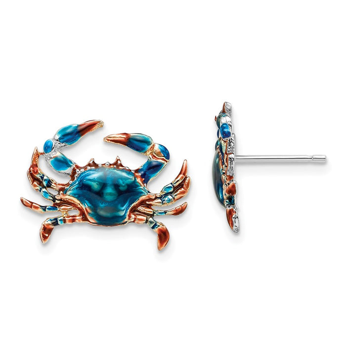 Million Themes 925 Sterling Silver Theme Earrings, Blue Crab with Blue Enamel Post Earrings, 2-D