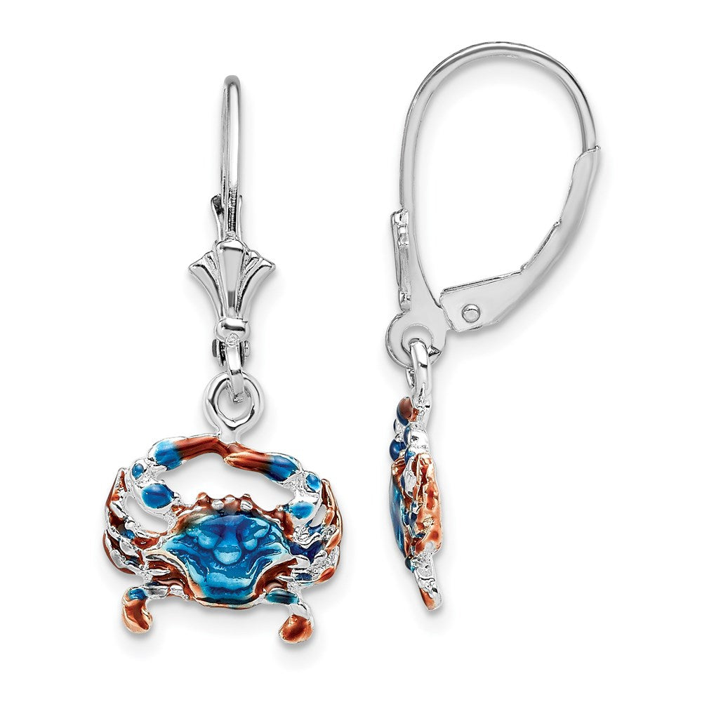Million Themes 925 Sterling Silver Theme Earrings, Sterling Silver Theme Earrings, Blue Crab with Blue Enamel Lever back Earrings