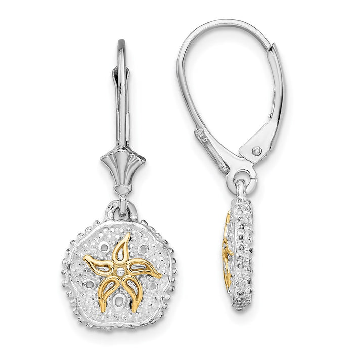 Million Themes 925 Sterling Silver Sea Life Nautical Theme Earrings, Sand Dollar with 14K Starfish Accent Lever back Earrings