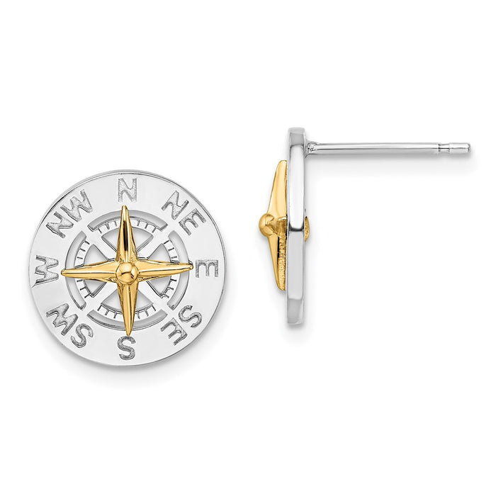 Million Themes 925 Sterling Silver Theme Earrings, Mini Nautical Compass  14K Needle Post Earrings