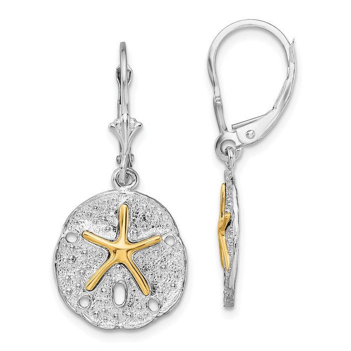 Million Charms 925 Sterling Silver Sea Life Nautical Charm Pendant, Sand Dollar with 14K Dancing Starfish Lever back