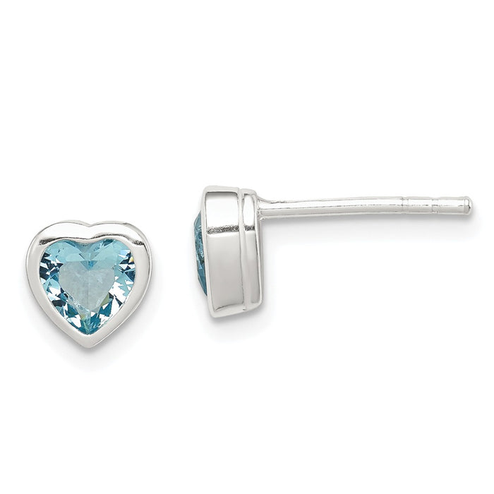 Stella Silver 925 Sterling Silver Heart-shaped Light Blue Cubic Zirconia ( CZ ) Earrings, 6mm x 6mm
