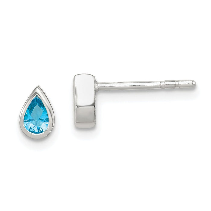 Stella Silver 925 Sterling Silver Light Blue Cubic Zirconia ( CZ ) Teardrop Earrings, 5mm x 3mm