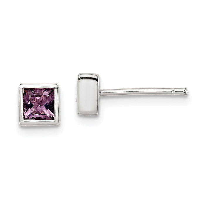 Stella Silver 925 Sterling Silver Squared Purple Cubic Zirconia ( CZ ) Earrings, 5mm x 5mm