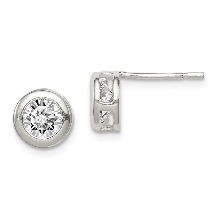 Stella Silver 925 Sterling Silver Bezel Cubic Zirconia ( CZ ) Post Earrings, 7mm x 7mm