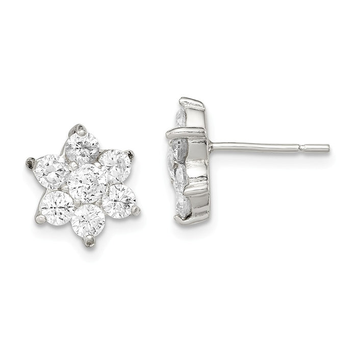 Stella Silver 925 Sterling Silver Floral Cubic Zirconia ( CZ ) Earrings, 11mm x 10mm