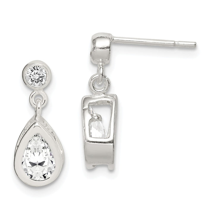 Stella Silver 925 Sterling Silver Pear Cubic Zirconia ( CZ ) Earrings, 17mm x 7mm