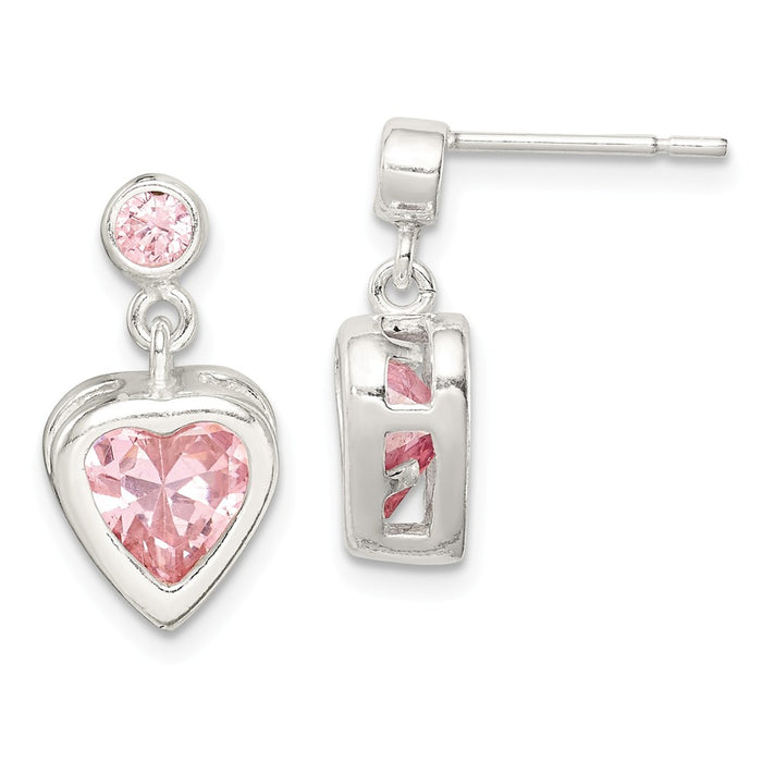 Stella Silver 925 Sterling Silver Pink Heart Cubic Zirconia ( CZ ) Earrings, 15mm x 8mm
