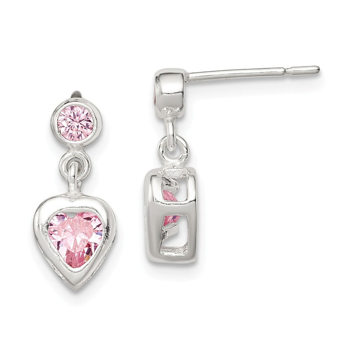 Stella Silver 925 Sterling Silver Pink Heart Cubic Zirconia ( CZ ) Earrings, 15mm x 6mm