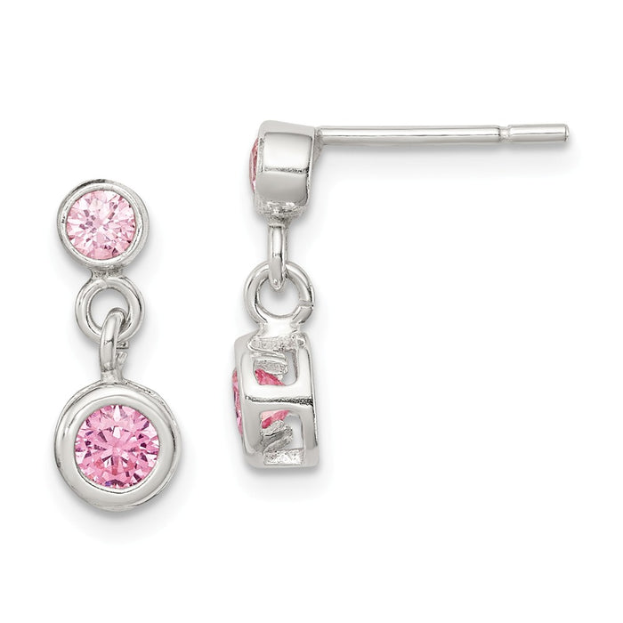 Stella Silver 925 Sterling Silver Pink Cubic Zirconia ( CZ ) Dangle Post Earrings, 12mm x 6mm
