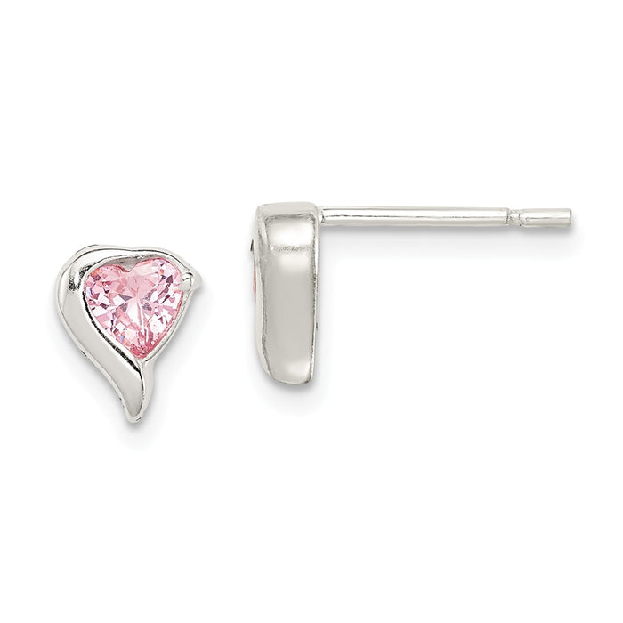 Stella Silver 925 Sterling Silver Pink Cubic Zirconia ( CZ ) Heart Earrings, 7mm x 6mm