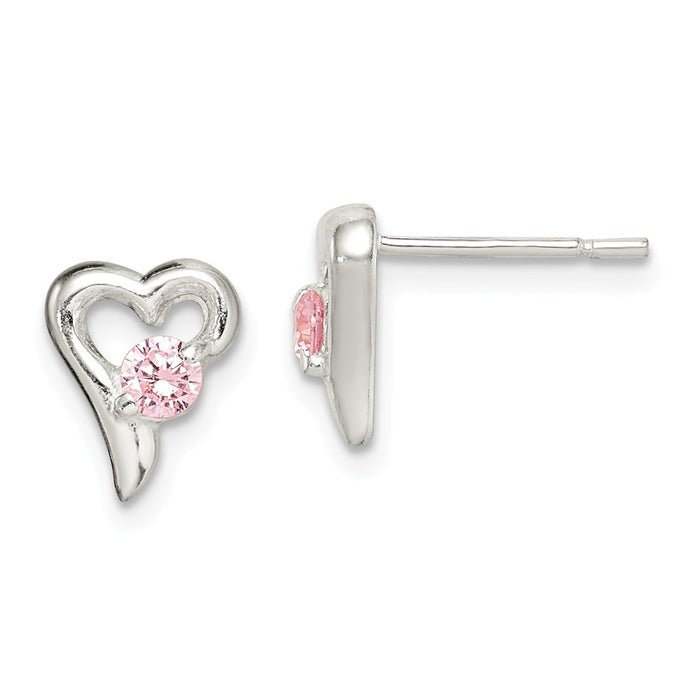Stella Silver 925 Sterling Silver Pink Cubic Zirconia ( CZ ) Heart Post Earrings, 9mm x 6mm