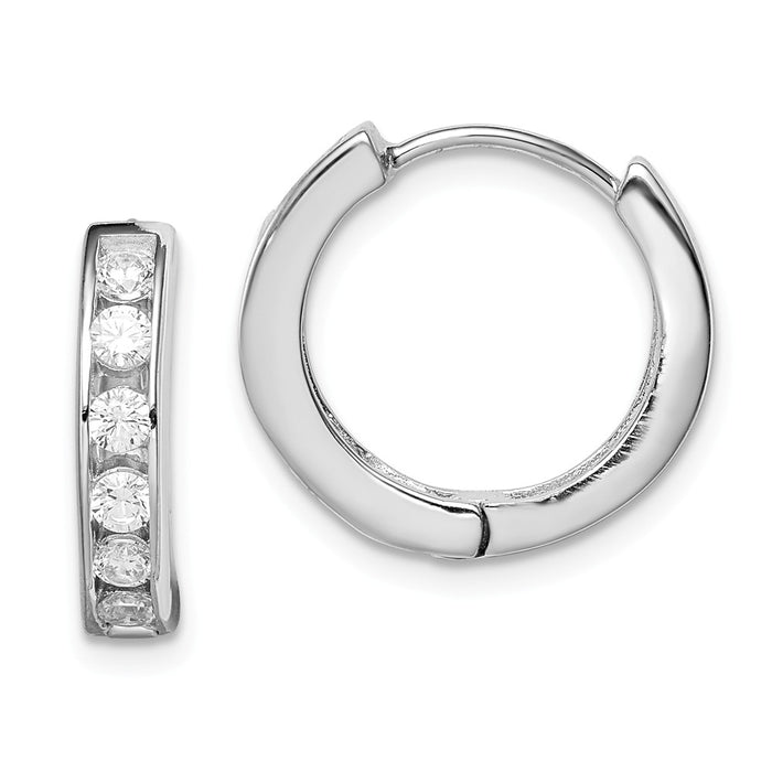 Stella Silver 925 Sterling Silver Rhodium-plated Cubic Zirconia ( CZ ) Hoop Earrings, 15mm x 3mm