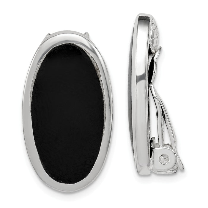 Stella Silver 925 Sterling Silver Rhodium-plated Onyx Non-pierced Earrings, 23mm x 12mm