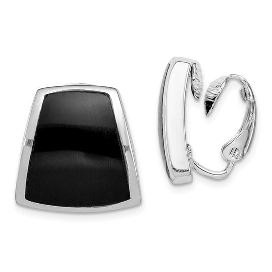 Stella Silver 925 Sterling Silver Rhodium-plated Onyx Non-pierced Earrings, 18mm x 16mm