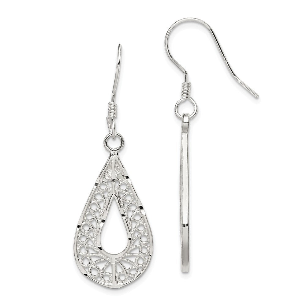 Stella Silver 925 Sterling Silver Filigree Earrings, 42mm x 15mm