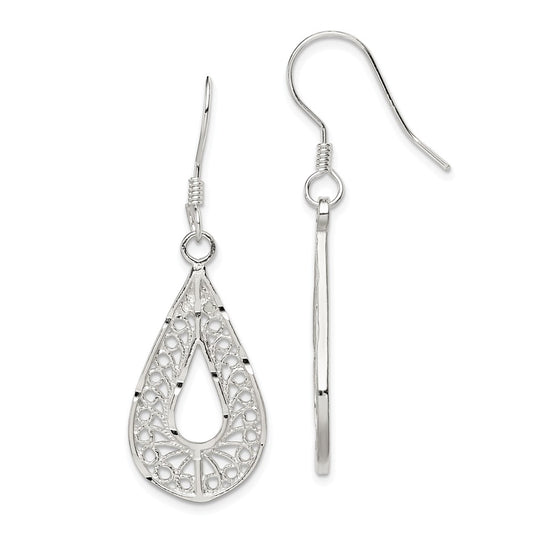 Stella Silver 925 Sterling Silver Filigree Earrings, 42mm x 15mm