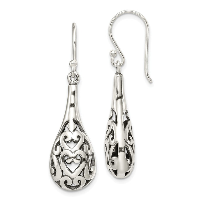 Stella Silver 925 Sterling Silver Antiqued Fancy Dangle Earrings, 41mm x 11mm