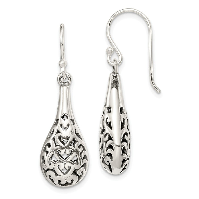 Stella Silver 925 Sterling Silver Antiqued Fancy Dangle Earrings, 36mm x 11mm