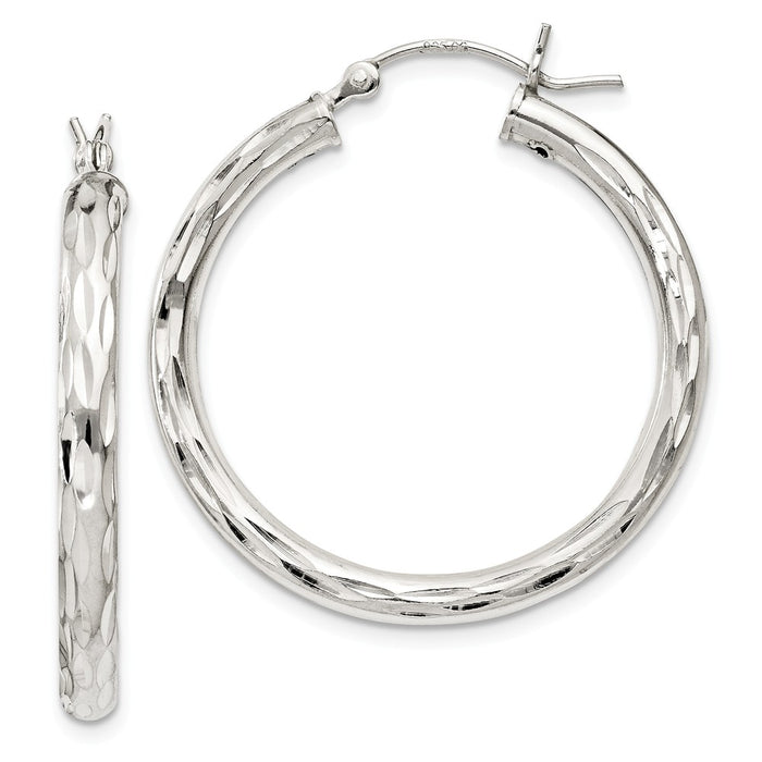 Stella Silver 925 Sterling Silver Diamond-cut Satin Polished Hoop Earrings, 33mm x 30mm