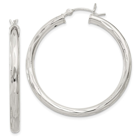 Stella Silver 925 Sterling Silver Diamond-cut Satin Polished Hoop Earrings, 39mm x 35mm
