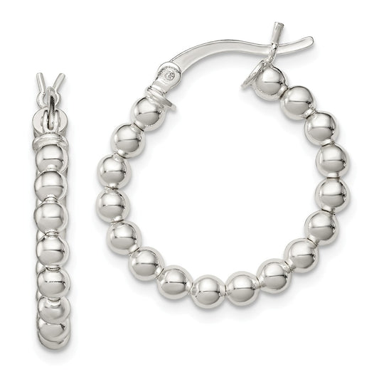 Stella Silver 925 Sterling Silver Polished Beaded Hoop Earrings, 24mm x 23mm
