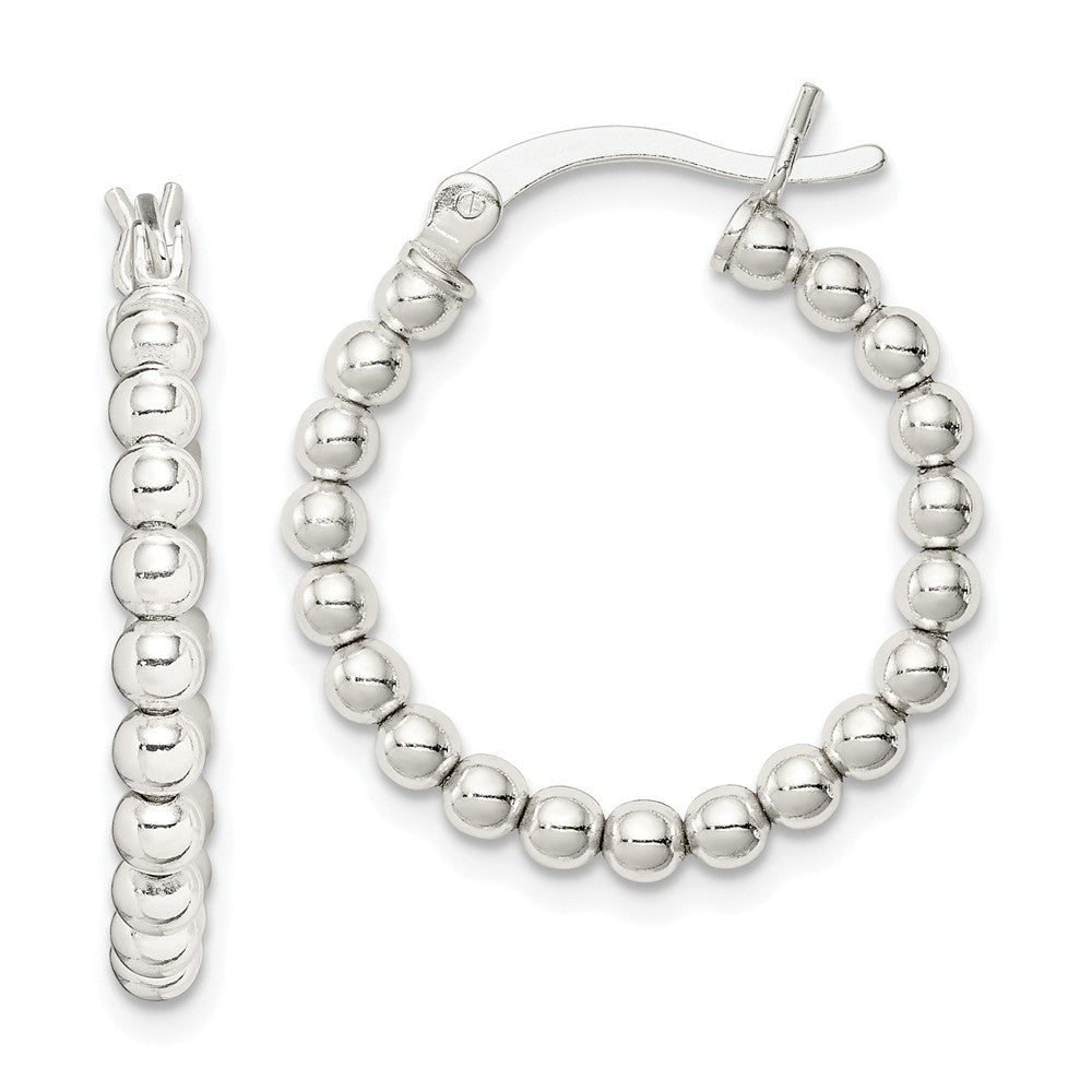 Stella Silver 925 Sterling Silver Polished Beaded Hoop Earrings, 24mm x 22mm