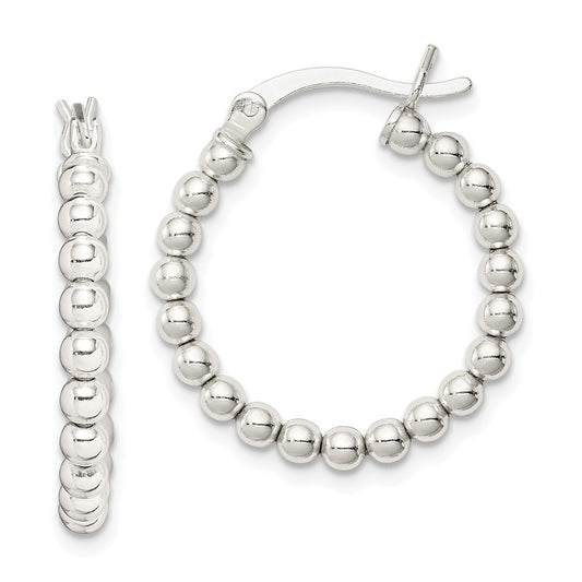Stella Silver 925 Sterling Silver Polished Beaded Hoop Earrings, 24mm x 22mm