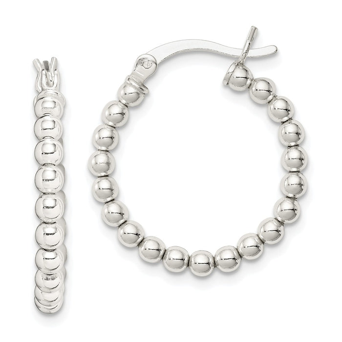 Stella Silver 925 Sterling Silver Polished Beaded Hoop Earrings, 24mm x 22mm