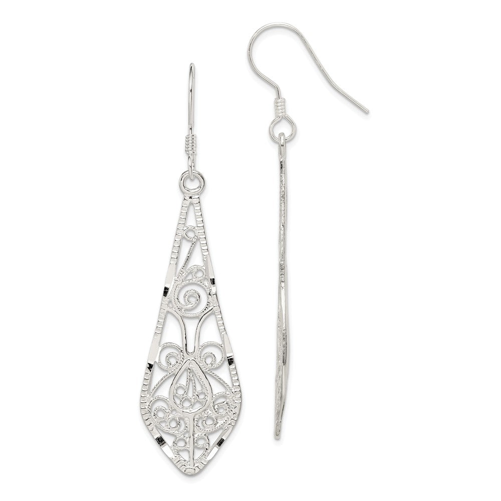 Stella Silver 925 Sterling Silver Filigree Earrings, 57mm x 17mm